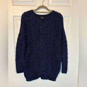 Express Women's Blue Heathered Cotton Cable Knit HiLow Crew Neck Sweater Size XS